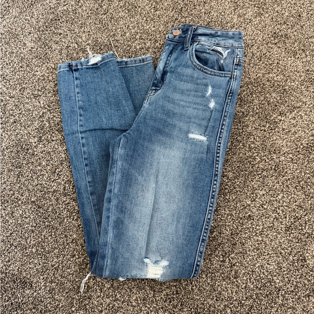 Flying Monkey Distressed Straight Leg Jeans - Blue